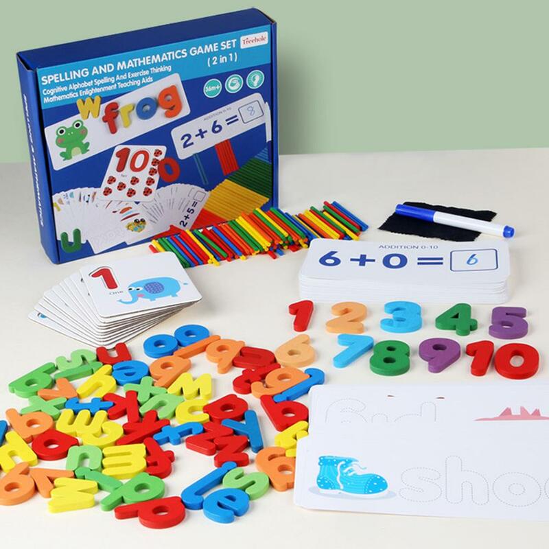 الكلمات الإملائية الخشبية أرقام اثنين في واحد أطفال اللعب المعرفية أبجدي رقمي هدية