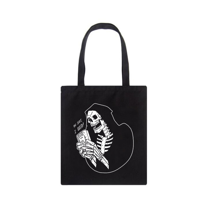 القوطية الجمجمة رسالة حقيبة قطن مطبوعة اليابانية الكرتون الإناث حقيبة عادية Harajuku الظلام حقيبة تسوق حقيبة كتف سعة كبيرة #5