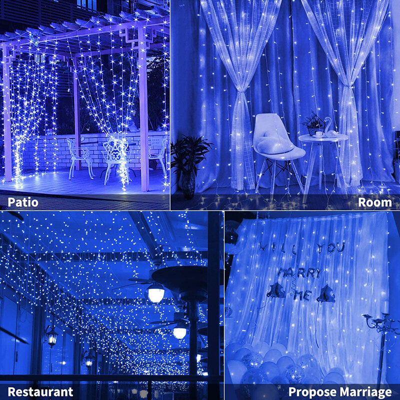 LED الستار سلسلة أضواء مع هوك 3M الجنية نوم سلسلة جارلاند ديكور عيد الميلاد سلسلة مصباح مع البعيد الزفاف إضاءة زينة