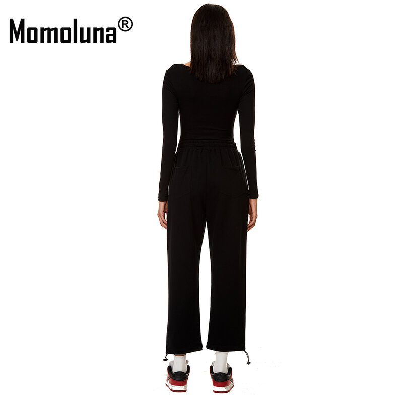 بدلة نسائية من Momoluna بتصميم على شكل حلقة أمامية بأكمام طويلة وفتحة رقبة شكل V بدلة قطعة واحدة رومبير