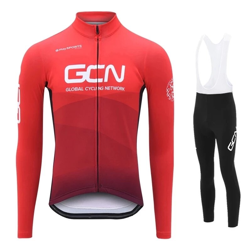 2021 جديد الأحمر GCN فريق الخريف طويلة الأكمام الدراجات جيرسي مجموعة روبا Ciclismo الرجال غطاء دراجة جديدة الجبلية دراجة جيرسي موحدة