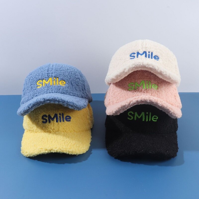 الخريف الشتاء الأطفال إلكتروني ابتسامة تقليد الكشمير قبعة بيسبول للبنين والبنات الاطفال Lamb المخملية قبعة Bonnet