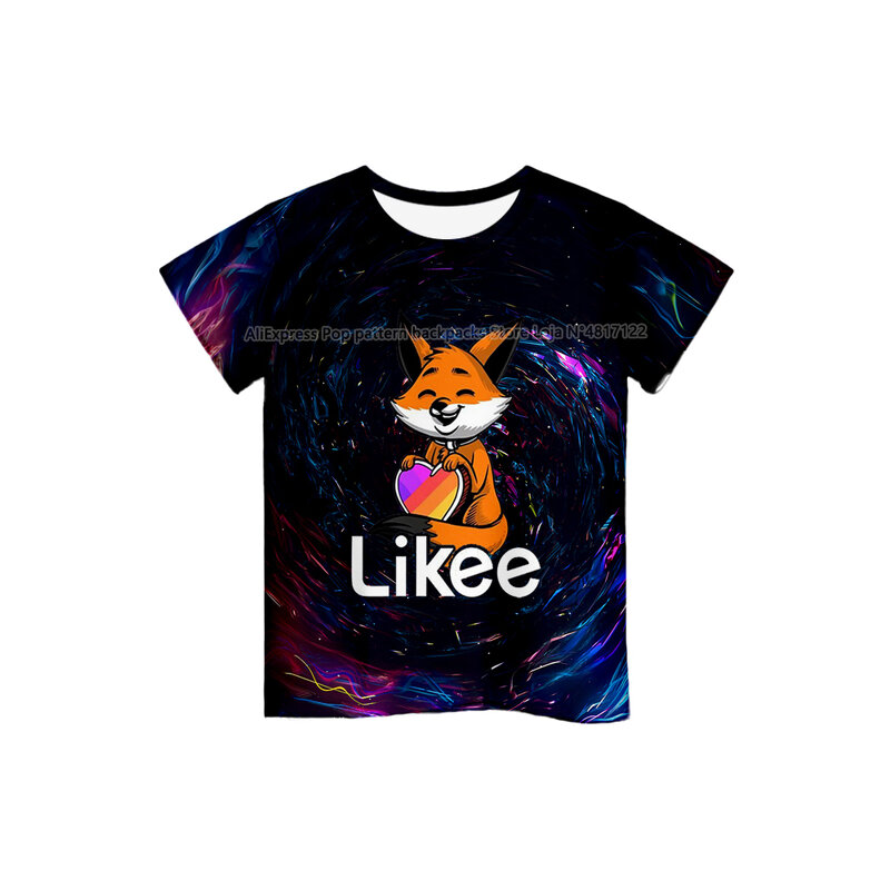 تي شيرت LIKEE مطبوع ثلاثي الأبعاد للأطفال ، تطبيق Likee ، فيديو كرتوني ، قطة ، كلب ، ثعلب ، تي شيرت مطبوع إبداعي للأولاد والبنات