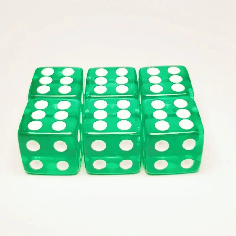 6 قطعة 16 مللي متر شفاف أخضر نرد الأكريليك زاوية مستديرة أبيض Pip النردات ستاندرد D6 لعبة ألواح وغيرها من ملحقات الألعاب