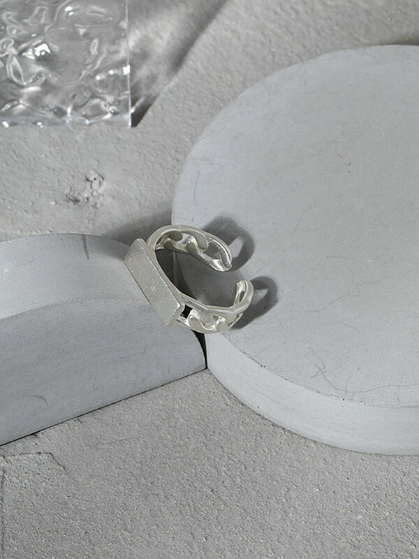 خاتم مفتوح من الفضة الإسترليني عيار 925 من S'STEEL بتصميم كوري بسيط على شكل ملمس هندسي للنساء هدايا مجوهرات قوطية قابلة للتعديل