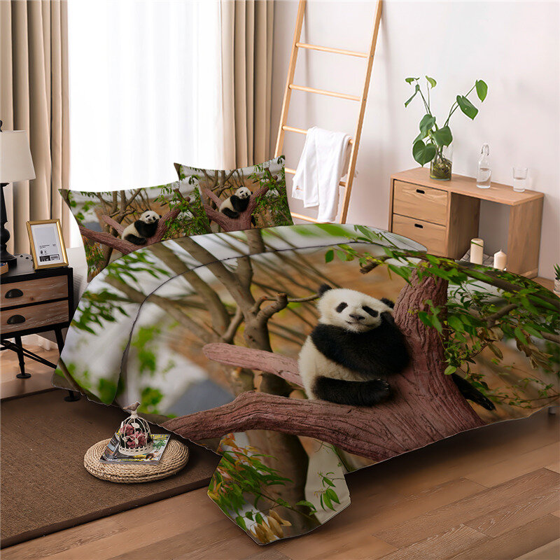ثلاثية الأبعاد طقم سرير الباندا لطيف الحيوان طباعة الملكة الملك مزدوجة bedالقماش مجموعة غطاء لحاف واحد للأطفال طفل
