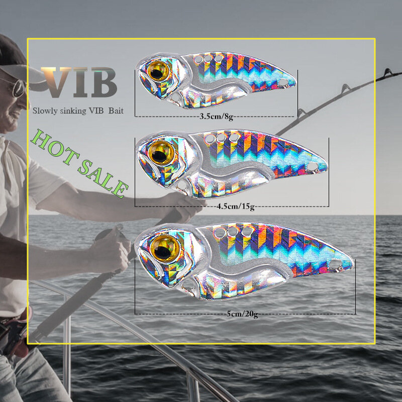 Vib محاكاة المعادن الليزر الترتر إغراء المياه العذبة البحر الصيد باس تعويم الطعم الثابت الاصطناعي الصيد المتذبذب إغراء معدات صيد الأسماك