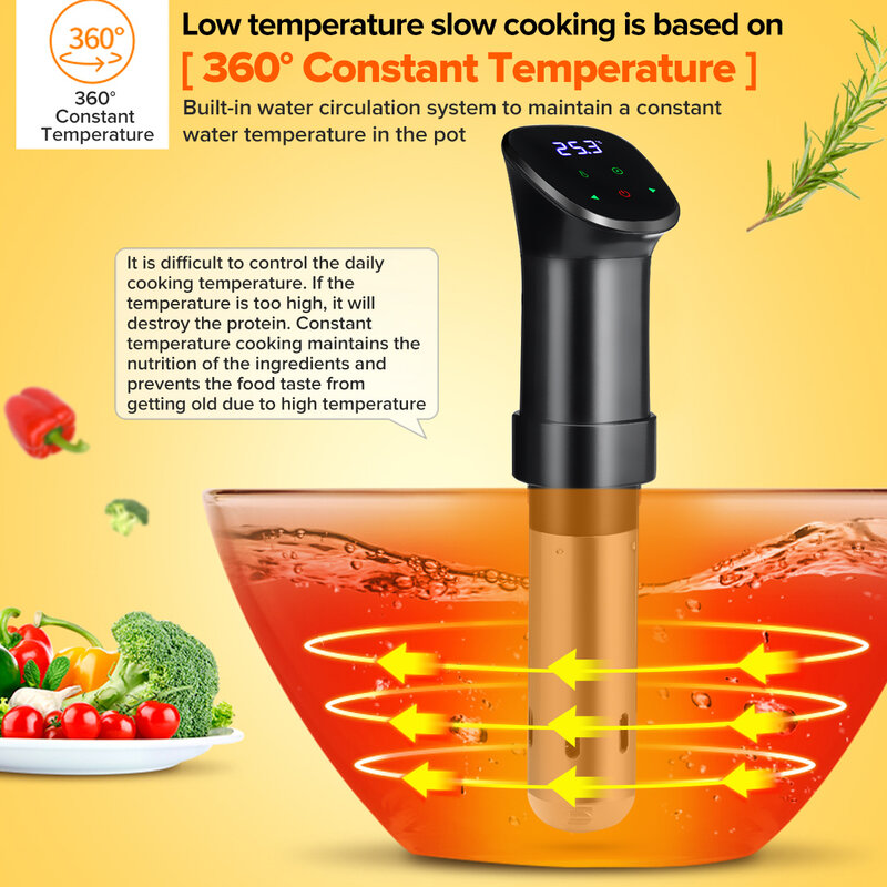AUGIENB IPX7 مقاوم للماء 1800 واط LCD تعمل باللمس سوس فيديو طباخ ماكينة طهي قوي الغمر دائري دقيق بطيئة طباخ