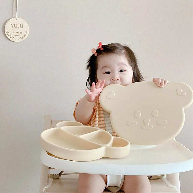 MILANCEL 2022 جديد طبق عشاء الطفل لطيف الدب الوليد أدوات المائدة سيليكون الصلبة السلطانية الكورية أواني الطعام غطاء مجاني