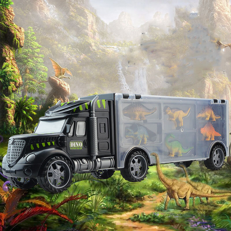 محاكاة ديناصور عربة نموذج سيارة سبيكة البلاستيك يحتوي على صندوق تخزين المركبات الهندسة النقل لعب للأطفال هدايا