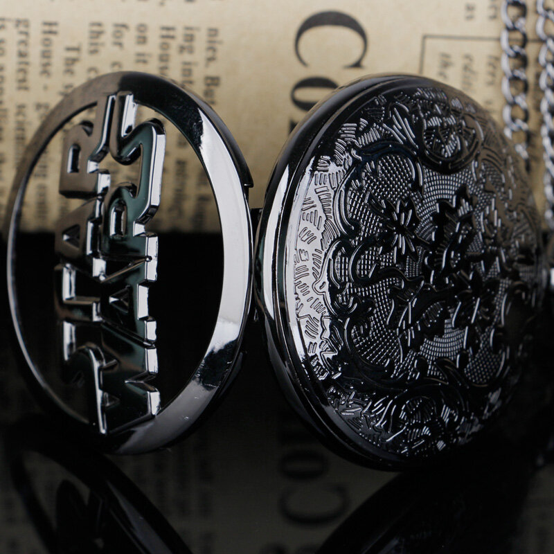 موضة الجوف منحوتة الأسود ساعة جيب كوارتز قلادة كلاسيكي فيلم موضوع البرية كول نمط قلادة ساعة ساعة