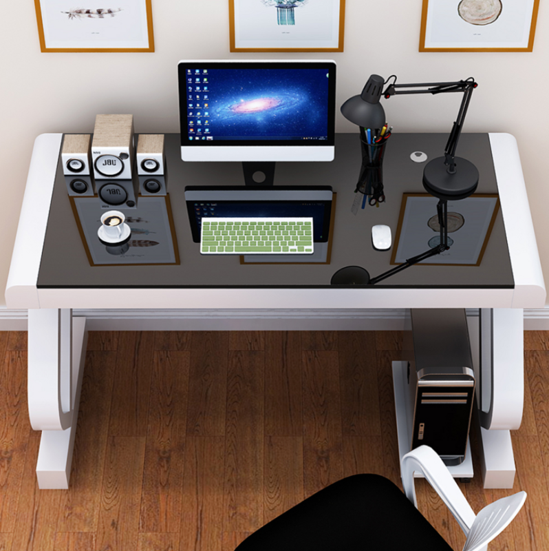 مكتب كمبيوتر منزلي مع لوحة مفاتيح ، مكتب بسيط للكتابة من الزجاج المقسى ، اقتصادي