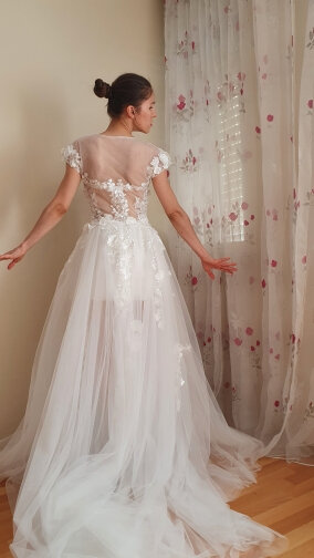 فستان زفاف طويل من التول مزين بالزهور ، فستان أميرة A-Line ، عتيق