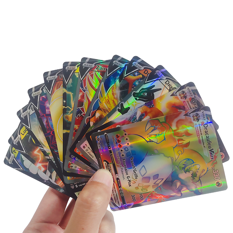 100 قطعة بطاقات البوكيمون الفرنسية الخامس VMAX Charizard جمع مشرقة بطاقات أنيمي هواية القتال معركة بطاقة الألعاب دمى هدايا المرح