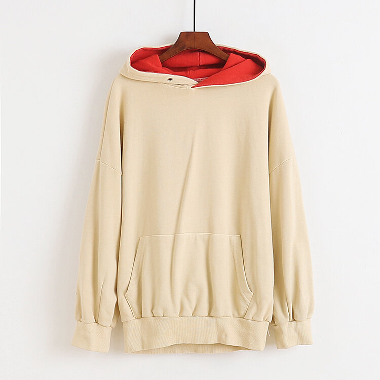 المرأة هوديس تيري البلوز اللون مطابقة تصميم للجنسين فضفاض جيب Sweatershirt الملابس 2021 الخريف فتاة جديدة قطنية عالية الجودة