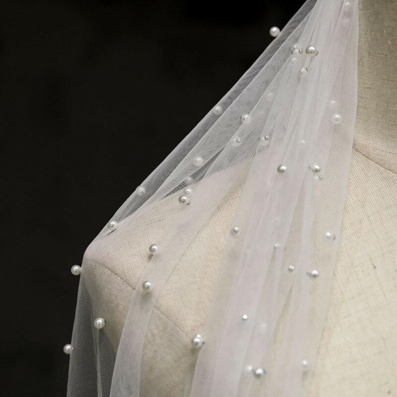 الحجاب 2021 سلسلة اللؤلؤ الأبيض HL133 قصيرة طبقة واحدة مشط معدني الحجاب الزفاف السويسري لينة شبكة إجمالي طول 0.9 سنتيمتر العرض 140 سنتيمتر