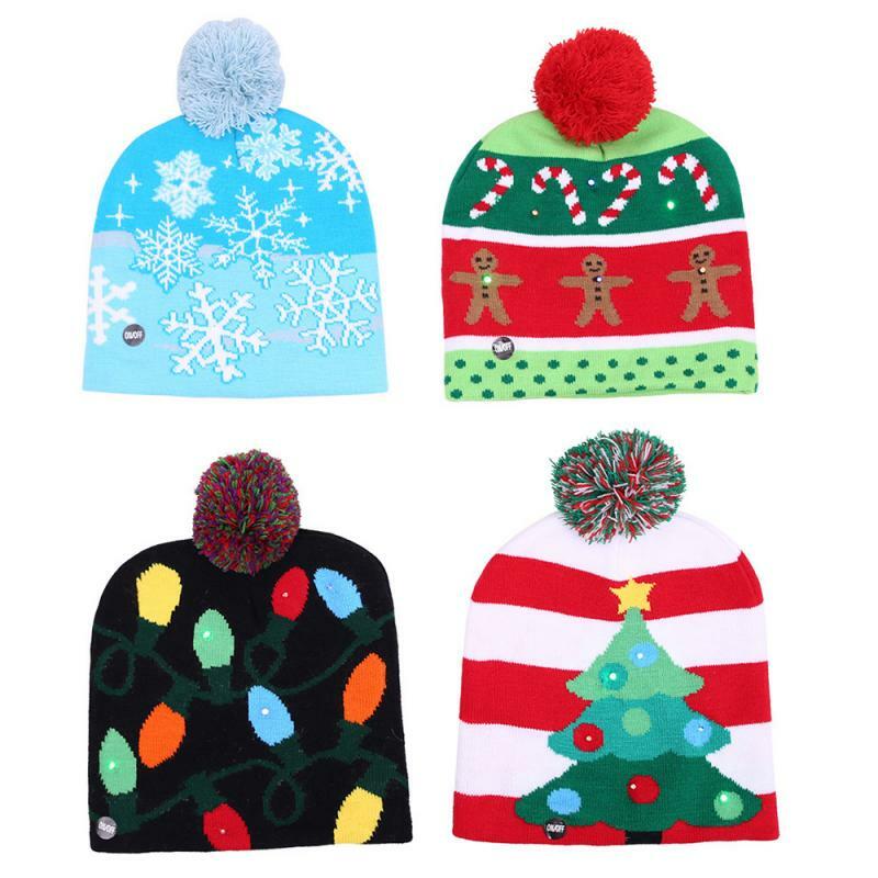 2022 السنة الجديدة عيد الميلاد قبعة LED قبعة صغيرة محبوكة تضيء تضيء قبعة تدفئة للأطفال الكبار السنة الجديدة زينة عيد الميلاد