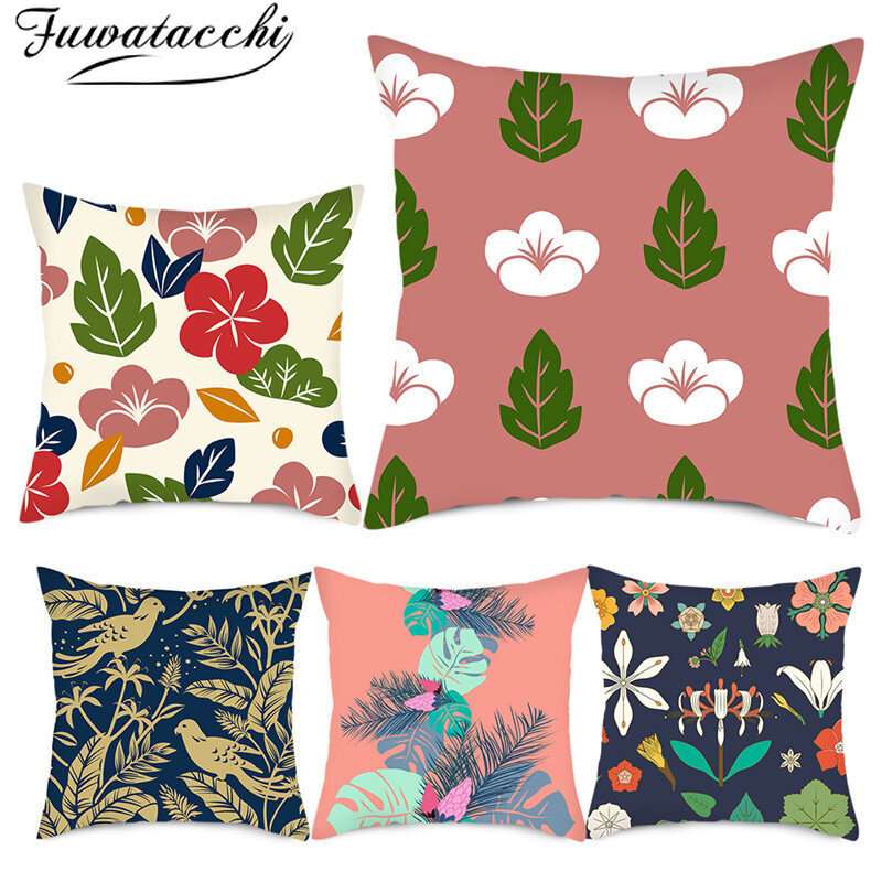 Fuwatacchi-غطاء وسادة بأوراق الشجر والزهور ، غطاء وسادة مزخرف للمنزل أو الأريكة ، 45x45 سنتيمتر ، جديد