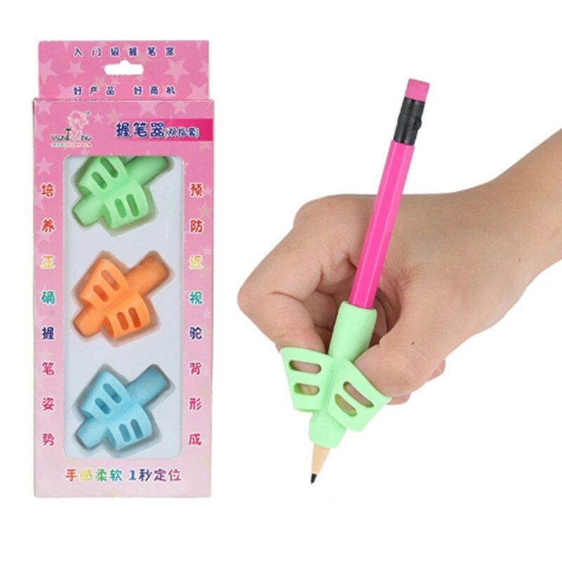 ثلاثة أصابع قلم من السيليكون حامل قبضة طالب القرطاسية أقلام عقد ممارسة جهاز للطفل الطفل الكتابة تصحيح أداة