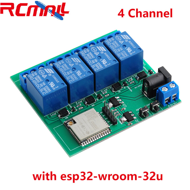 RCmall ESP32S 4 قناة التحكم بشكل مستقل واي فاي بلوتوث متوافق مع وحدة التتابع مع esp32-wroom-32u