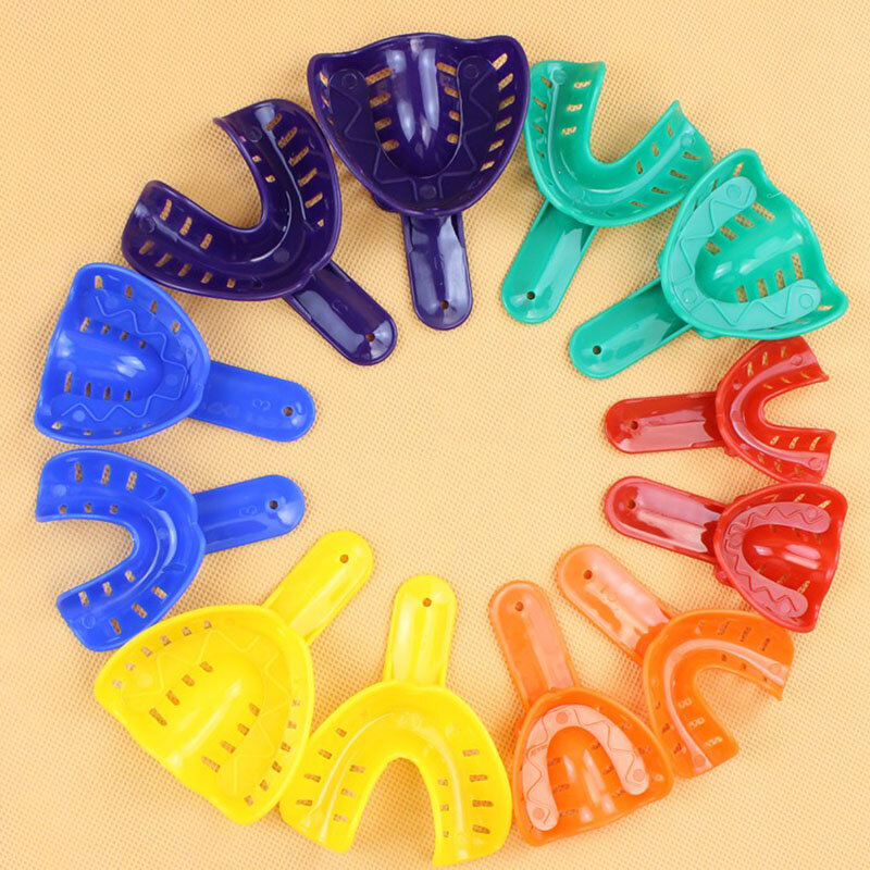 12 قطعة الكبار/الأطفال أجهزة أخذ مقاس الأسنان الصناعية المواد البلاستيكية طقم حامل الأسنان صواني الأسنان المواد طبيب الأسنان أدوات المختبر