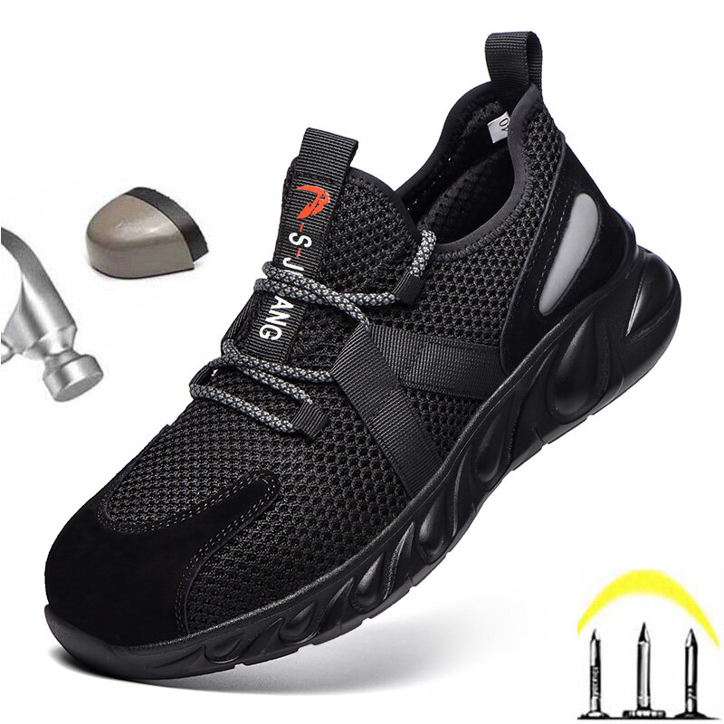 حذاء غير قابل للتدمير الرجال أحذية عمل واقية مع غطاء صلب لأصبع القدم ثقب واقية حذاء من الجلد خفيفة الوزن تنفس رجل أحذية رياضية 2021