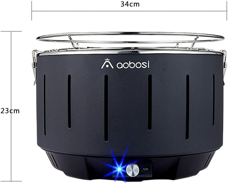 Aobosi BBQ طاولة شواية تعمل بالفحم المحمولة مع حقيبة حمل USB مروحة تهوية التحكم في درجة الحرارة للخارجية