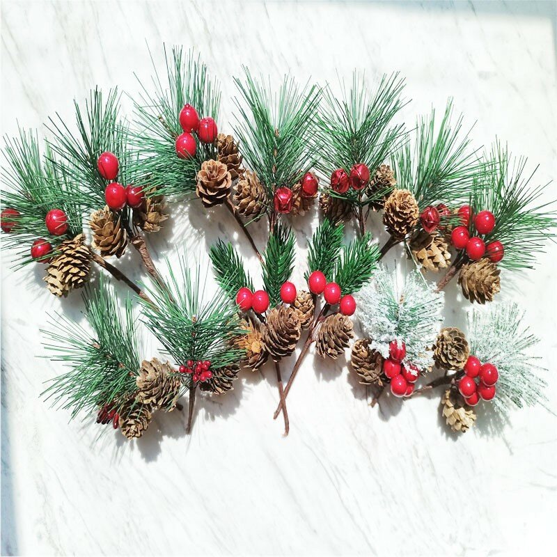 12 قطعة عيد الميلاد محاكاة الصنوبر الإبر الصنوبر زهرة باقة الأخضر شجر صنوبر جرس قلادة