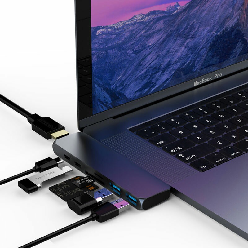 محول USB C Hub Thunderbolt 3 مع HDMI متوافق مع Rj45 1000M قارئ SD TF PD 3.0 لـ MacBook Pro/Air M1 Type-c