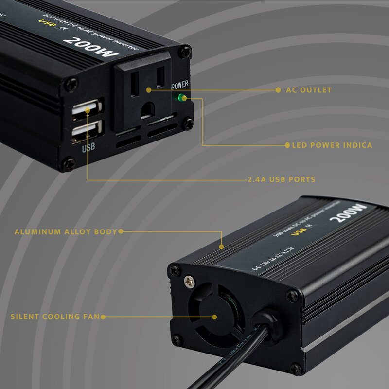 مولد خارجي 200 وات لبطارية Milwauk 18 فولت مصدر طاقة تيار مستمر 18 فولت إلى تيار متردد 110 فولت محول طاقة مع مخرج USB مزدوج (بدون بطارية)