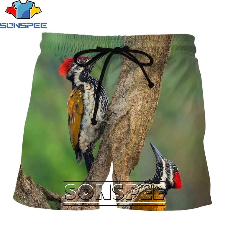 شورتات رجالية SONSPEE Forest Bird Woodpecker ملابس جمالية ثلاثية الأبعاد ملابس هاراجوكو صيفية غير رسمية للشاطئ للجنسين لوحة ملابس الشارع