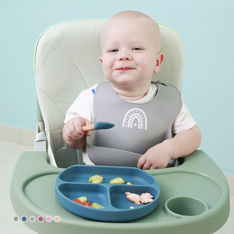 طفل طبق من السليكون مجموعة الذاتي التغذية المضادة للانزلاق الصحن شفط أدوات المائدة للأطفال سيليكون طبق للفطام Led الطفل