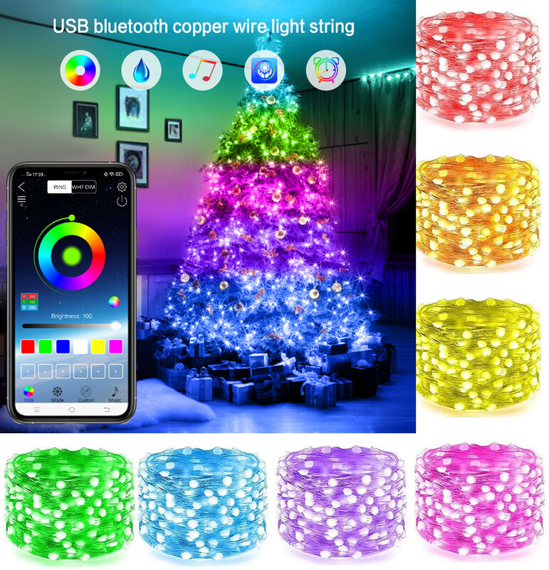 VIP شجرة عيد الميلاد Led سلسلة أضواء الذكية بلوتوث App التحكم عن بعد 15/20 متر السنة الجديدة ديكور المنزل عطلة ضوء