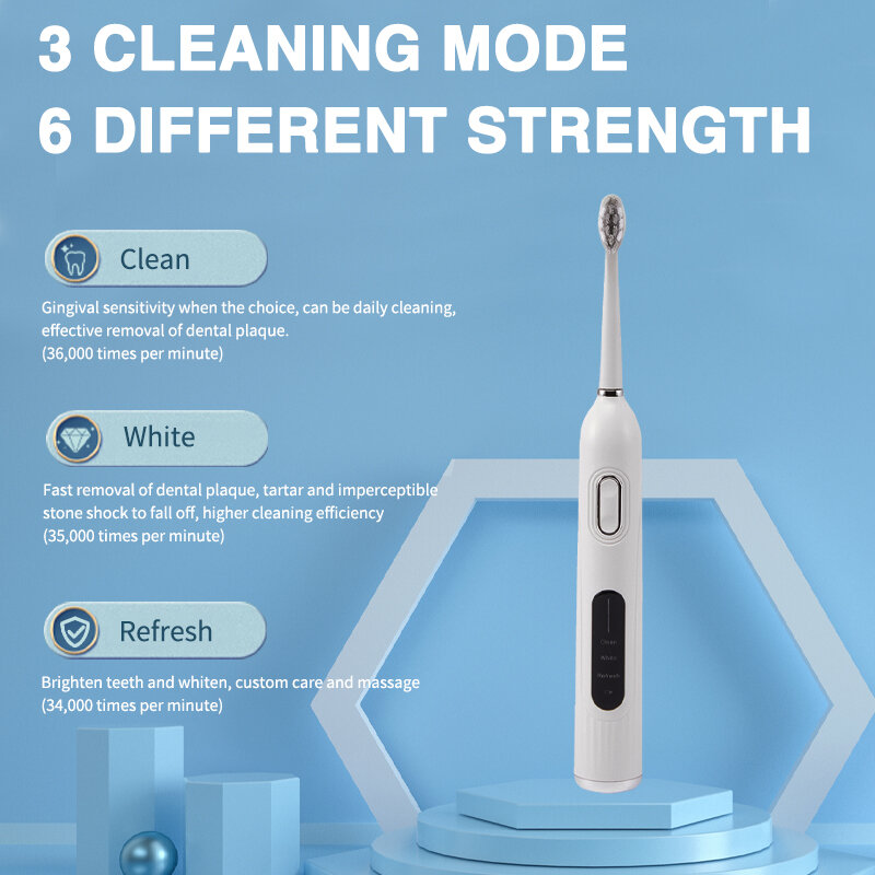 Boyakang بالموجات فوق الصوتية فرشاة الأسنان الكهربائية الكبار 3 طرق التنظيف IPX7 مقاوم للماء الذكية توقيت دوبونت شعيرات الشحن اللاسلكي