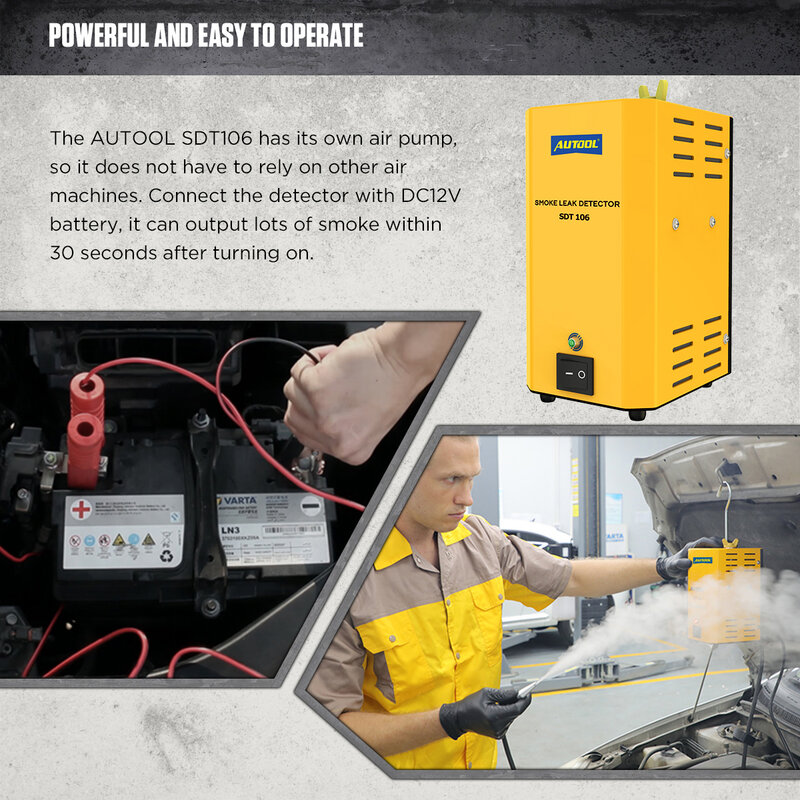 أوتول SDT106 كاشف تسرب دخان السياراتأداة تشخيص أصلية لتسرب EVAP والغاز، ومحدد مولد أنبوب الزيت للسيارة
