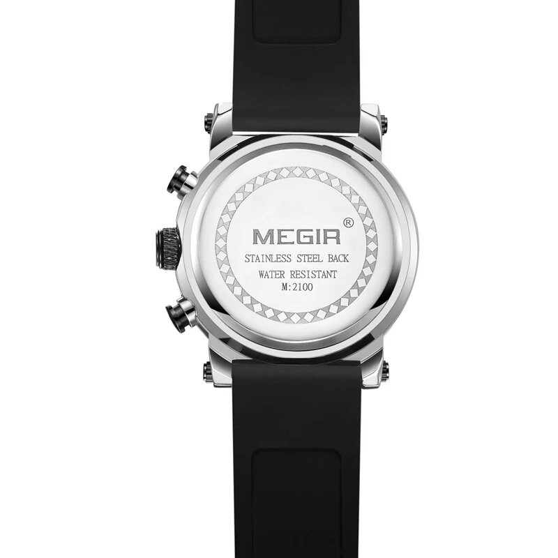 MEGIR 2021 جديد الرياضة والترفيه ساعة كوارتز رجالية سيليكون حزام التقويم متعددة الوظائف للرجال ساعة كرونوغراف للرجال 2100