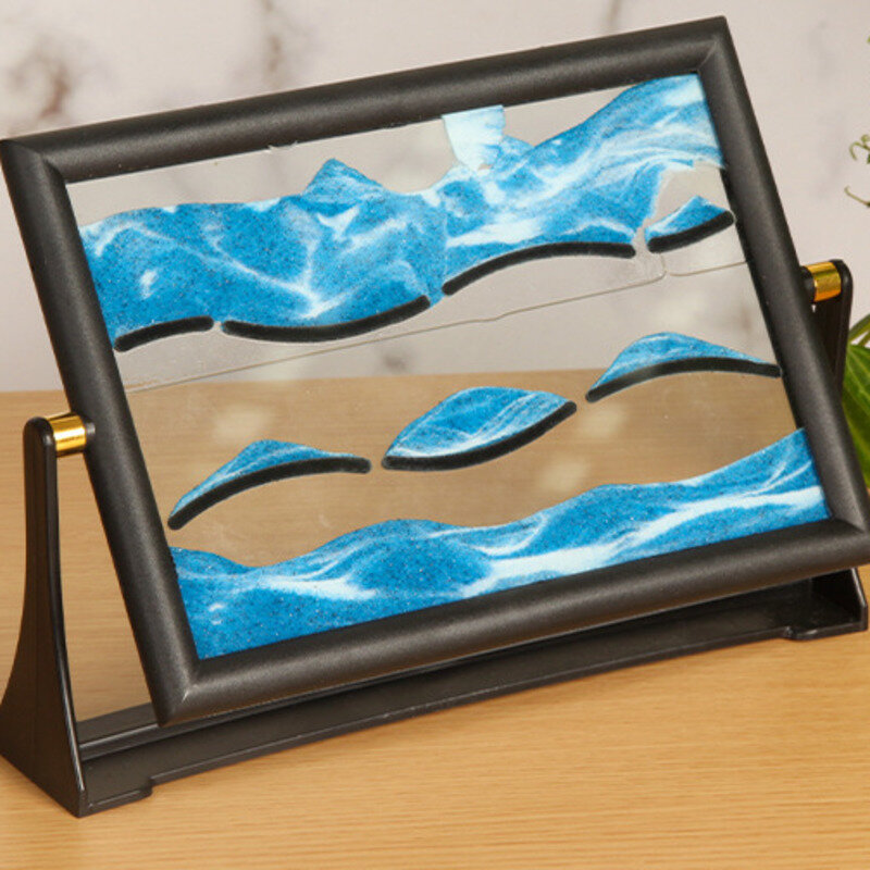 تتحرك صورة فنية الرمال الدورية الزجاج ثلاثية الأبعاد في أعماق البحار وموجة Sandscape في عرض الحركة تتدفق الرمال الإطار الرمال اللوحة