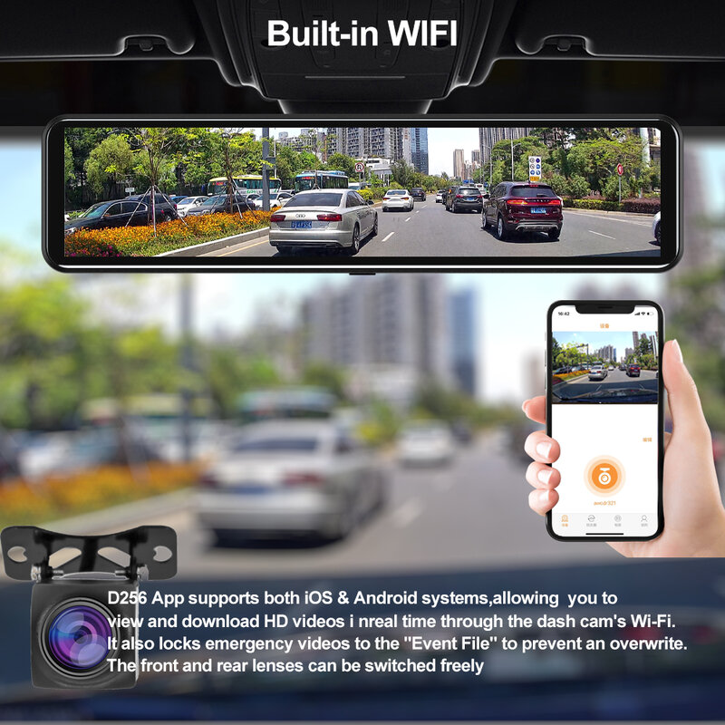 TAVIN 12 "داش كام 4K 3840*2160P جهاز تسجيل فيديو رقمي للسيارات لتحديد المواقع واي فاي سوني IMX415 مرآة الرؤية الخلفية 1080P كاميرا سيارة مسجل فيديو بارك مراق...