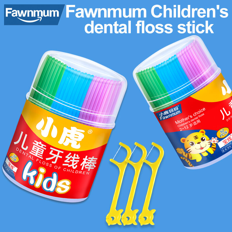 Fawnmum 52 قطعة خلة اسنان بلاستيكية الأسنان الخيط الأطفال الأسنان الخيط عصا العناية بالأسنان خيط تنظيف الأسنان عن طريق الفم