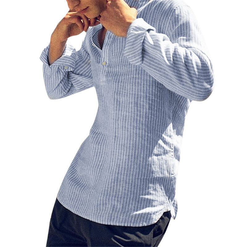 SIPERLARI جديد أزياء الربيع الصيف عارضة الرجال قميص القطن طويل الأكمام مخطط صالح سليم الوقوف طوق قميص الذكور الملابس S-5XL