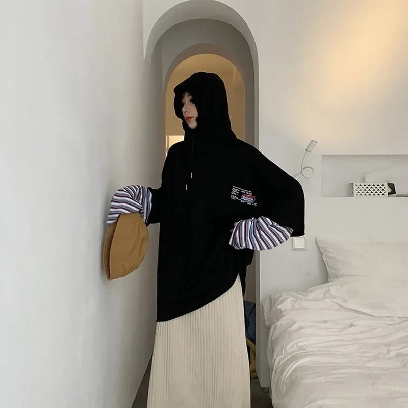 Deeptown Kawaii البلوز المرأة الكورية نمط 2021 الشارع الشهير المعطف حجم كبير وهمية قطعتين قميص قطني بكم طويل بلايز الهيب هوب