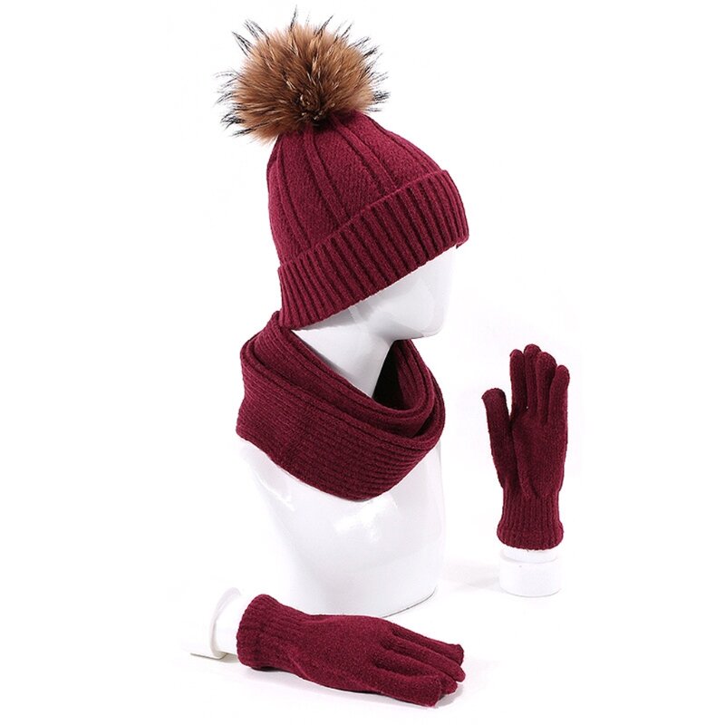 3 قطعة الرجال النساء قبعة صغيرة محبوكة قبعة وشاح قفازات مجموعة سميكة الشتاء الدافئة وهمية الكرة بوم بوم الرقبة أدفأ في الهواء الطلق