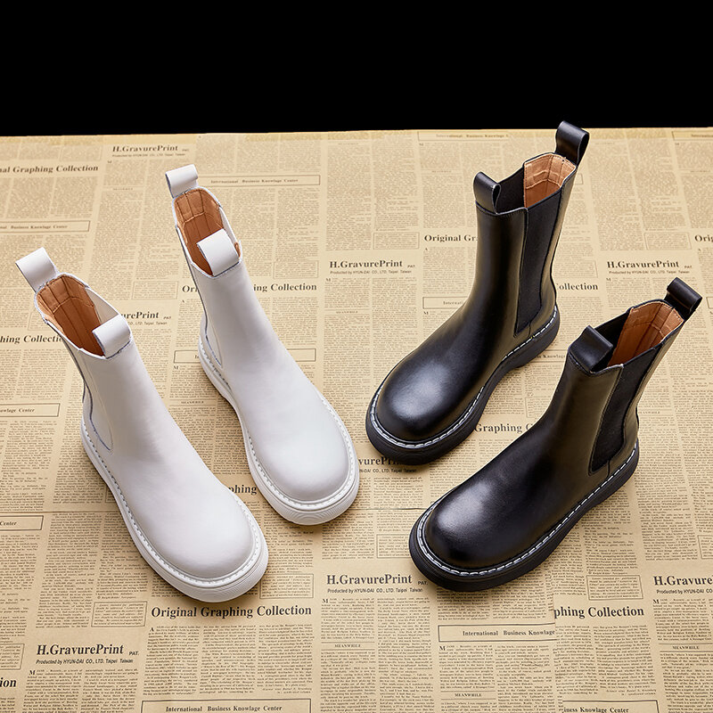 AIYUQI النساء تشيلسي الأحذية 2021 جديد جلد طبيعي سميكة سوليد الأوسط أنبوب النساء الخريف الأحذية الدخان أنبوب مارتن الأحذية السيدات