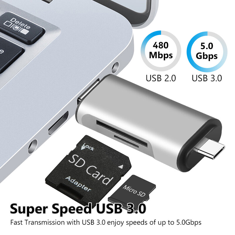قارئ البطاقات SD USB C قارئ بطاقة 3 في 1 USB 3.0 TF/ميركو SD قارئ بطاقة الذاكرة الذكية نوع C OTG فلاش حملة محول Cardreader