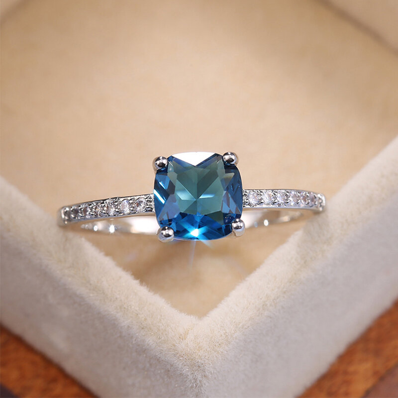 ALLNOEL موضة خواتم للنساء مايكرو مجموعة زركونيا الأزرق الملكي ساحة حجر خاتم الماس النحاس هدية عيد ميلاد 2021 جديد
