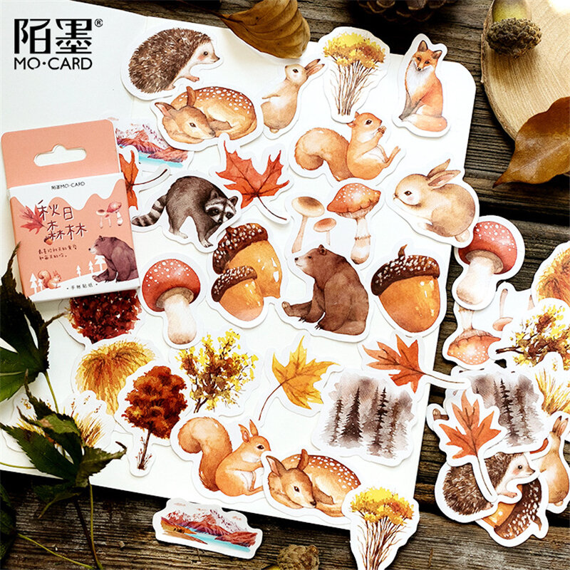 46 قطعة/صندوق الخريف الغابات حفلة لاصقة ملصقات صناعة يدوية ألبوم الزخرفية مذكرات عصا التسمية ملصقات القرطاسية ديكور