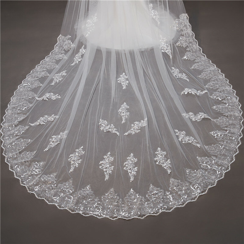 في المخزون 3m طرحة زفاف 2020 يزين حافة الأبيض العاج حجاب الزفاف طبقة واحدة اكسسوارات الزفاف شحن مجاني
