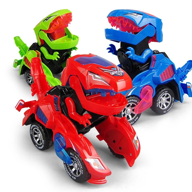 سيارة ديناصور مع تحويل كهربائية للأطفال ، سيارة سحرية مع صوت ، سيارة سباق مشوهة ، لعبة ألغاز للأطفال
