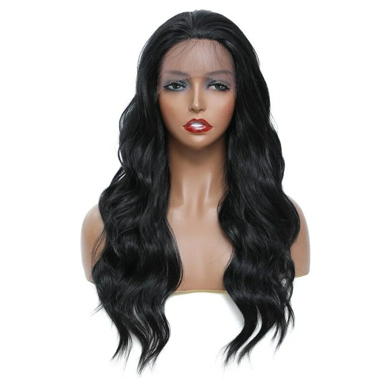 Long Wavy Synthetic Lace Wig With Baby Hair Black Wavy For Black Women Free Part Wig Daily Heat Resistant Fiber Hair SOKU #2