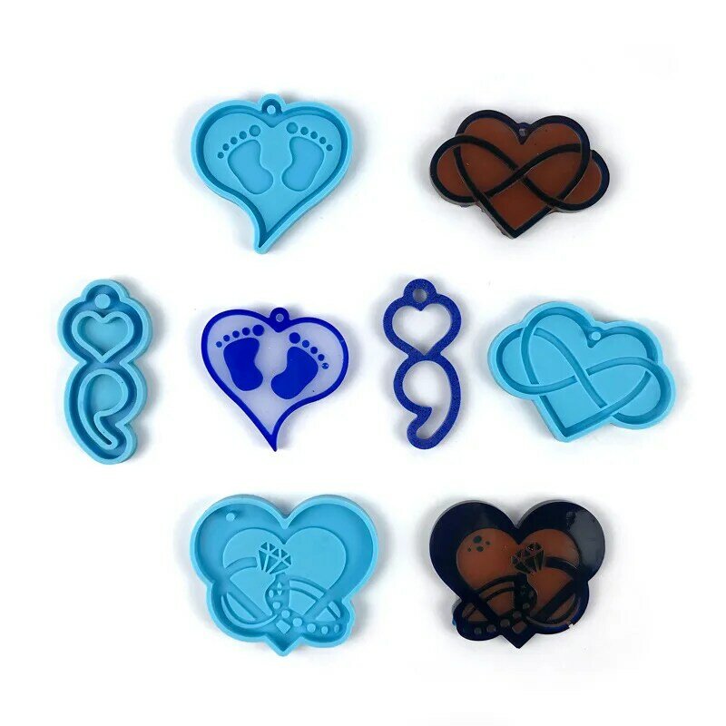 4 أنواع شكل قلب المفاتيح الراتنج قوالب قلادة قوالب السيليكون DIY بها بنفسك بسيطة الايبوكسي الراتنج حلية الهدايا